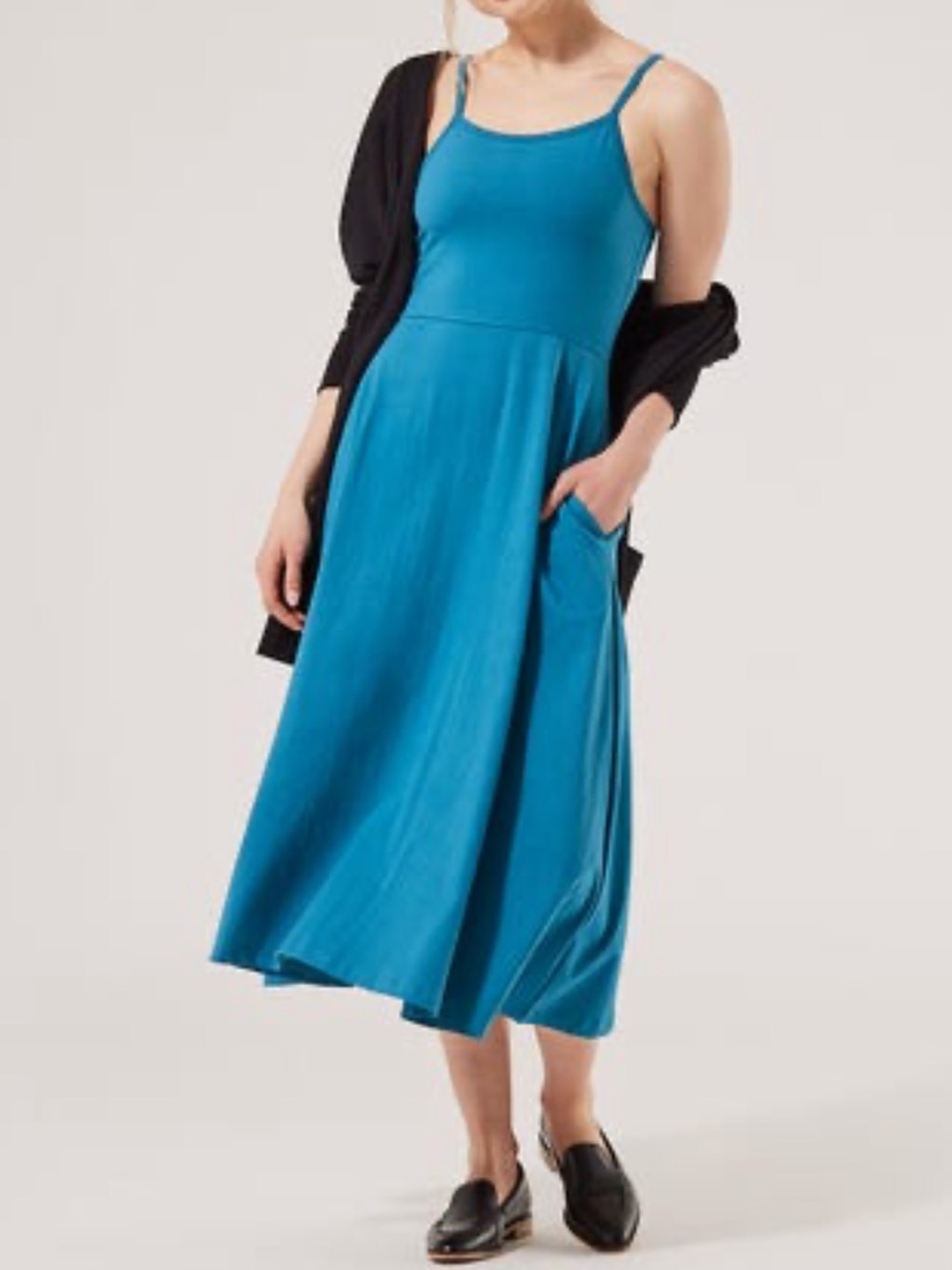 Pact Fit & Flare Midi Teal Blue Organic Cotton Dress SIZE LARGE